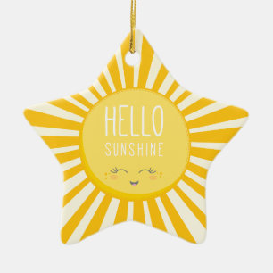 KAWAII SKY Hell kühn gelb lächelnd Sonne Keramikornament