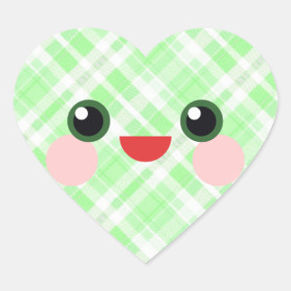 Kawaii Smile Happy Face Green Kariert Herz-Aufkleber