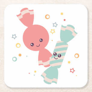 Kawaii Smiling Candy Sqaure Paper Untersetzer