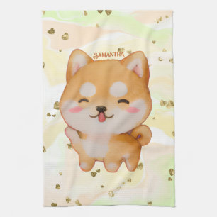 Kawaii Smiling Cartoon-Style Shiba Inu Geschirrtuch