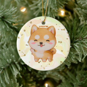 Kawaii Smiling Cartoon-Style Shiba Inu Keramik Ornament