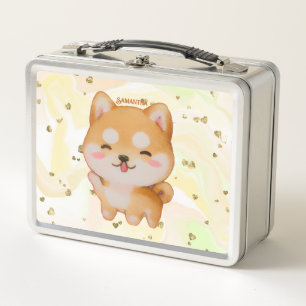 Kawaii Smiling Cartoon-Style Shiba Inu Metall Brotdose