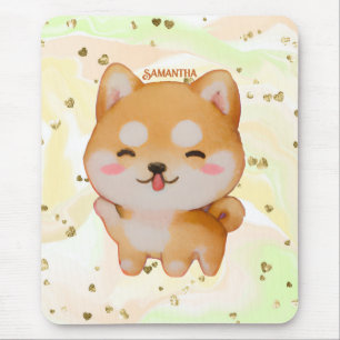 Kawaii Smiling Cartoon-Style Shiba Inu Mousepad