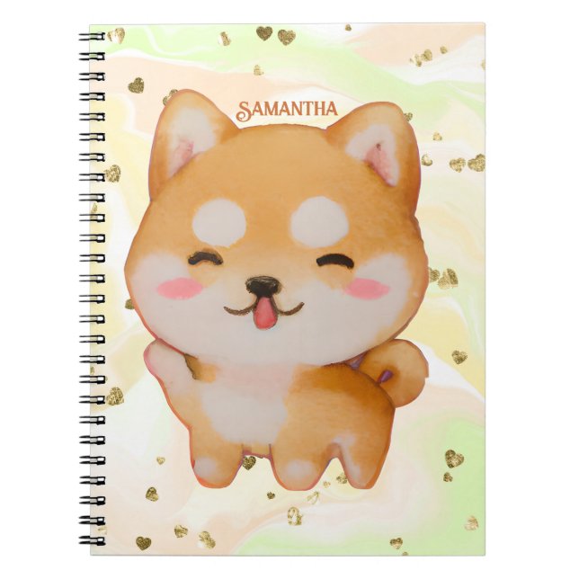 Kawaii Smiling Cartoon-Style Shiba Inu Notizblock (Vorderseite)