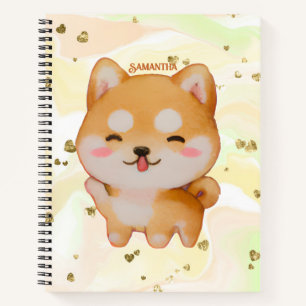 Kawaii Smiling Cartoon-Style Shiba Inu Notizbuch