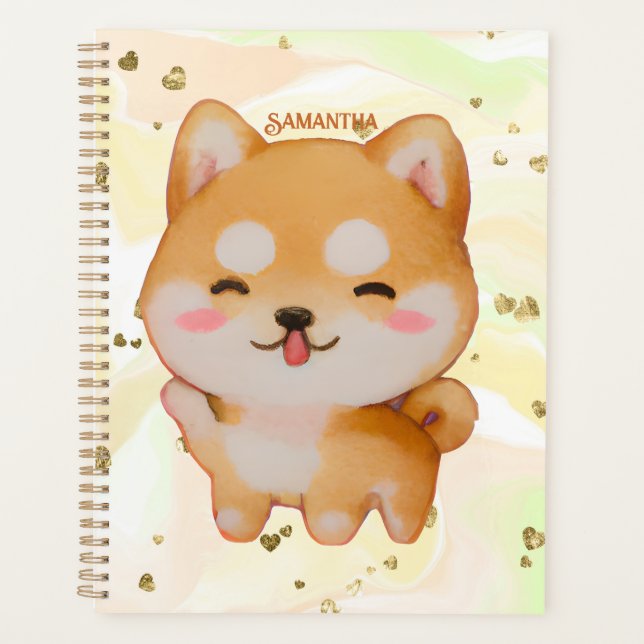 Kawaii Smiling Cartoon-Style Shiba Inu Planer (Vorderseite)