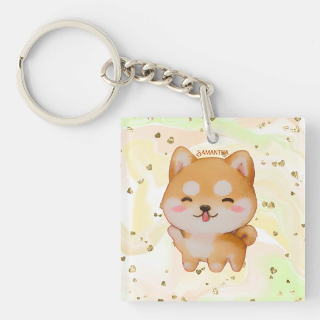 Kawaii Smiling Cartoon-Style Shiba Inu Schlüsselanhänger (Vorderseite)