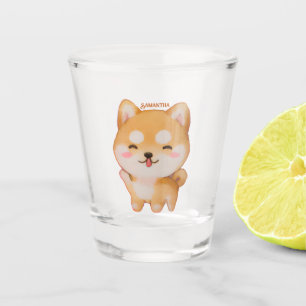 Kawaii Smiling Cartoon-Style Shiba Inu Schnapsglas