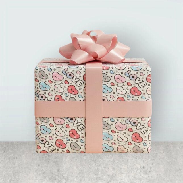 Kawaii Smiling Hearts Love Transparent Pattern Geschenkpapier (Von Creator hochgeladen)