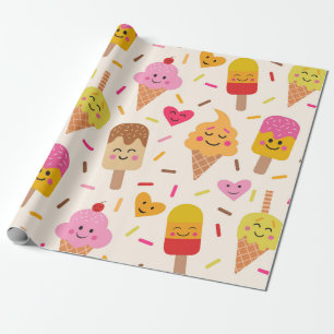 Kawaii Smiling Ice Creme Kindergeburtstag Geschenkpapier