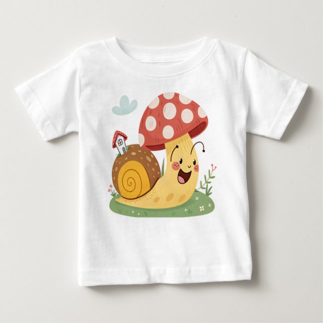 Kawaii Snail mit Mushroom House Baby T-shirt (Vorderseite)