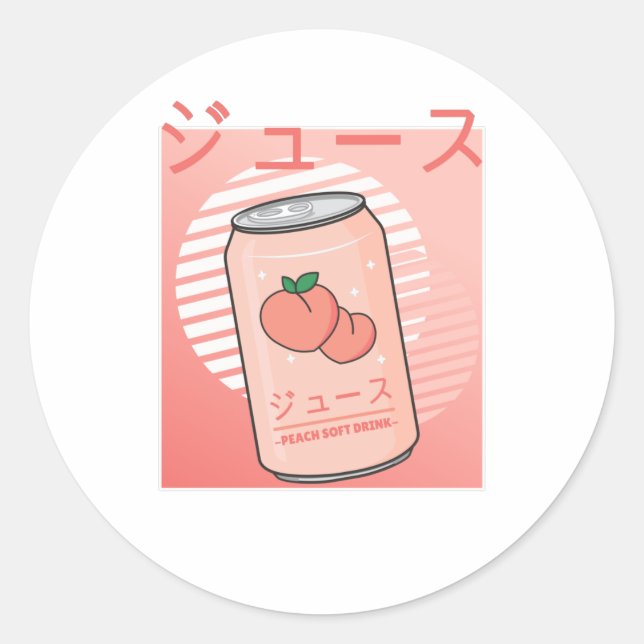Kawaii Soft Drink Ästhetik Japanischer Pfirsichsaf Runder Aufkleber (Vorderseite)