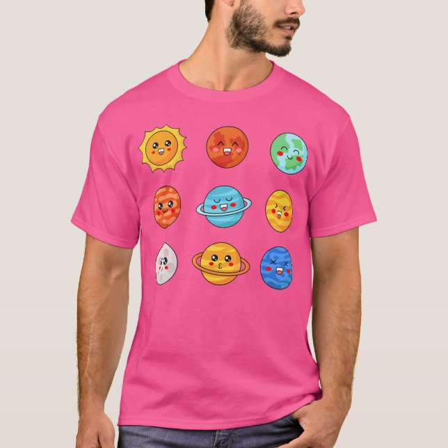 Kawaii Solar System Space Niedlich Planets Steaman T-Shirt (Vorderseite)