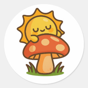 Kawaii-Sonne auf Pilz – Sticker