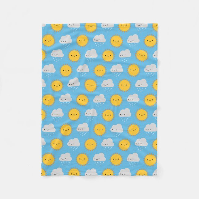Kawaii Sonne & Regen Fleecedecke (Vorderseite)