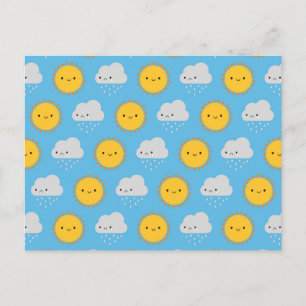 Kawaii Sonne & Regen Postkarte