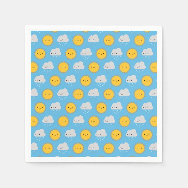 Kawaii Sonne & Regen Serviette (Vorderseite)