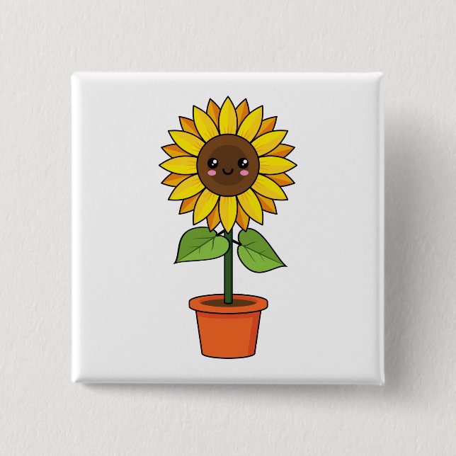 Kawaii Sonnenblume Pflanze in einem Topf Button (Vorderseite)