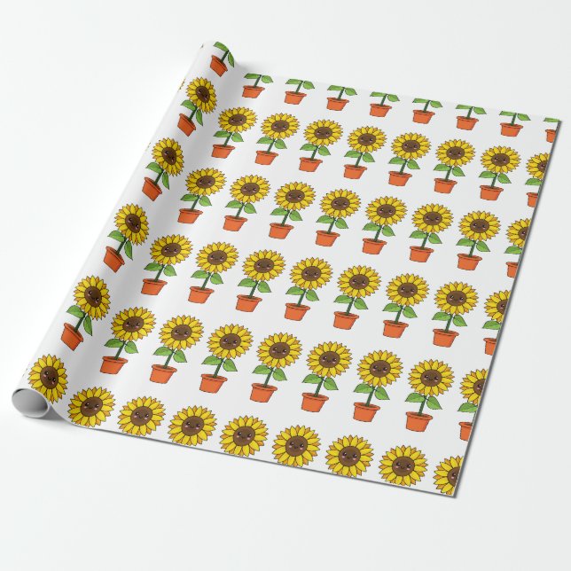Kawaii Sonnenblume Pflanze in einem Topf Geschenkpapier (Ungerollt)