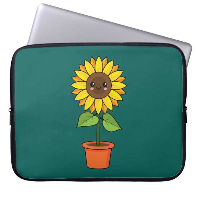 Kawaii Sonnenblume Pflanze in einem Topf Laptopschutzhülle (Vorderseite)