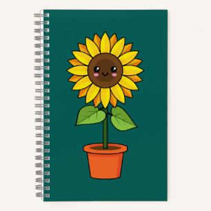 Kawaii Sonnenblume Pflanze in einem Topf Notizbuch
