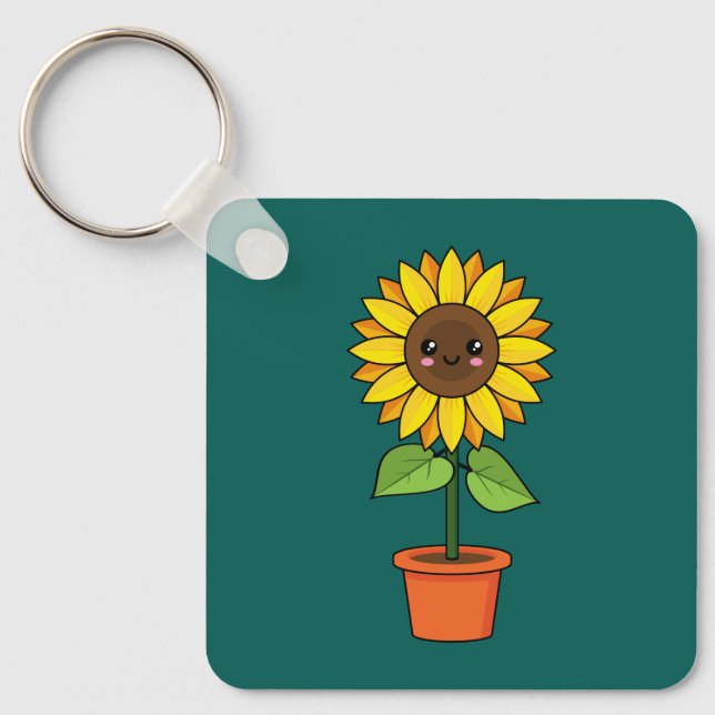 Kawaii Sonnenblume Pflanze in einem Topf Schlüsselanhänger (Vorderseite)