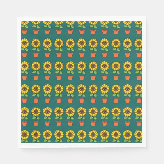 Kawaii Sonnenblume Pflanze in einem Topf Serviette (Vorderseite)