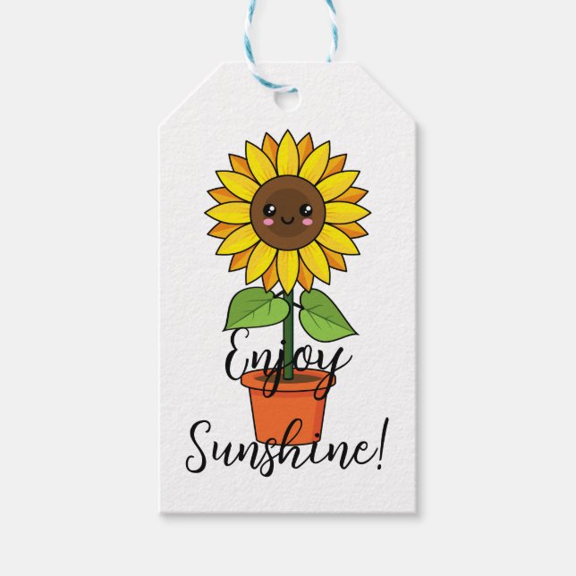 Kawaii Sonnenblume Pflanze in einem Topf | Text hi Geschenkanhänger (Vorderseite)