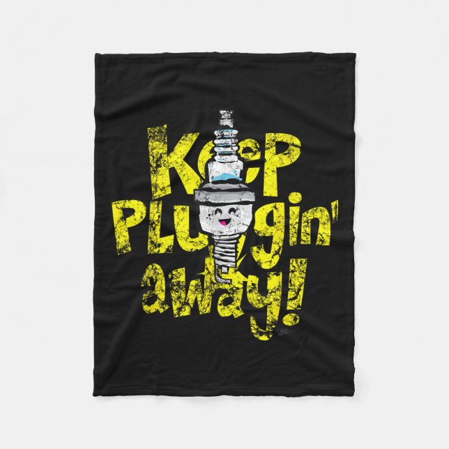 Kawaii Spark Plug-Behalt-Pluggin Away Motivierend  Fleecedecke (Vorderseite)