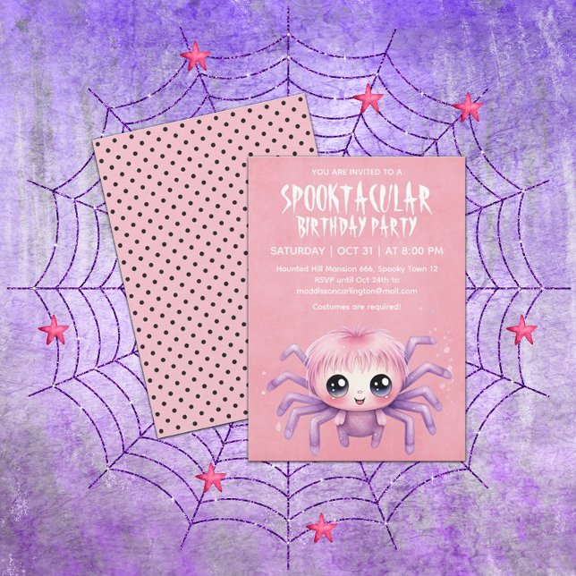 Kawaii Spider Halloween Geburtstagsparty Einladung (Von Creator hochgeladen)