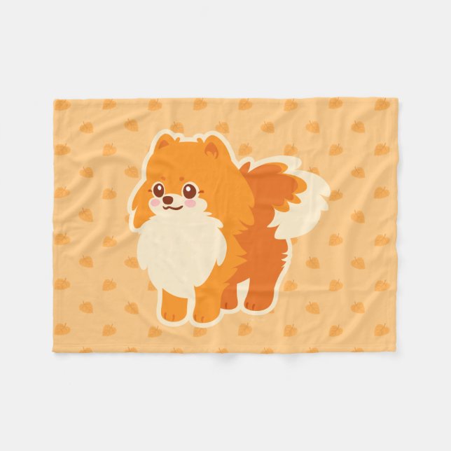 Kawaii Spitz-Cartoon-Hund Fleecedecke (Vorderseite (Horizontal))