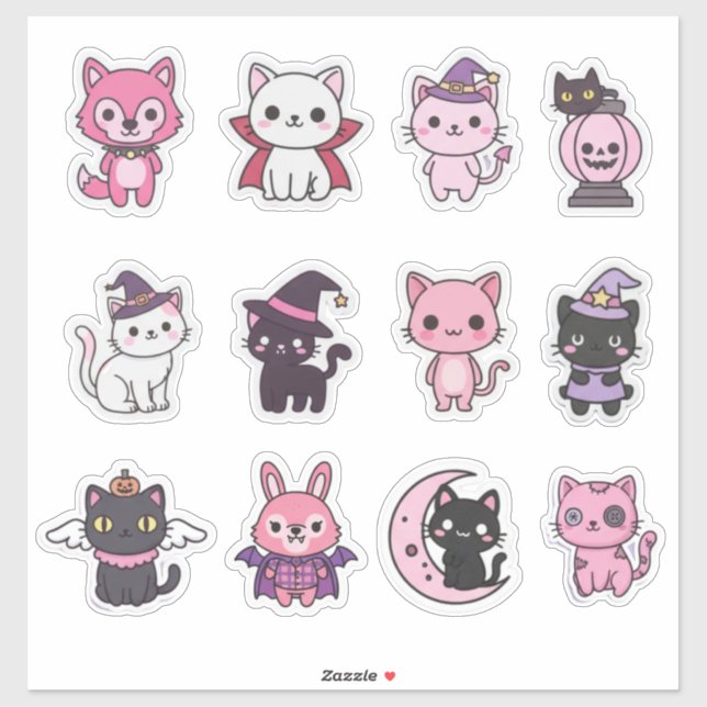Kawaii Spooky Cat Sticker Pack (Blatt)