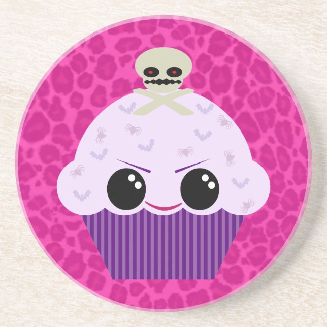 Kawaii Spooky Cupcake Pink Leopard Print Untersetz Getränkeuntersetzer (Vorne)
