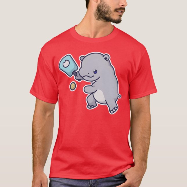 Kawaii Sports Pickleball Hippo retro T-Shirt (Vorderseite)