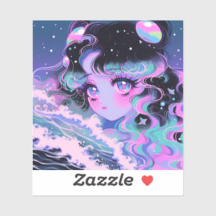 Kawaii-Star-Sea-Mädchen unter kosmischen Wellen Aufkleber