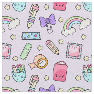 Kawaii Stationery Pattern Fabric Stoff