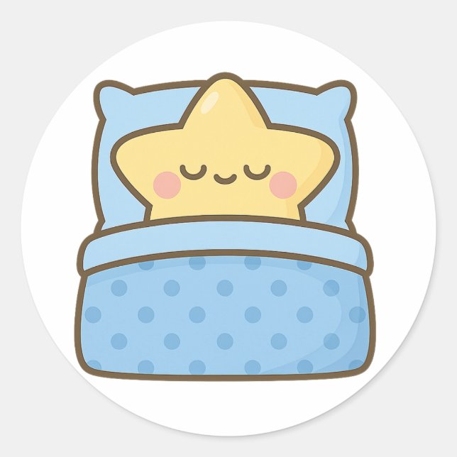 Kawaii Stern im Bett – Transparenter Aufkleber (Vorderseite)