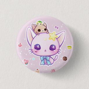 Kawaii Stern Kitty mit niedlichen Kuchen Button