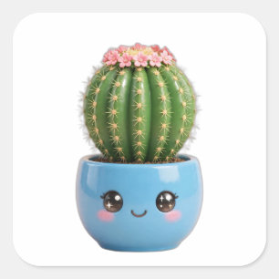 Kawaii-Sticker für eine Kakteenpflanze im Innenrau Quadratischer Aufkleber