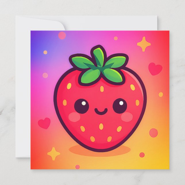 Käwaii Strawberry auf Pastel Gradient Backg lächel (Vorderseite)