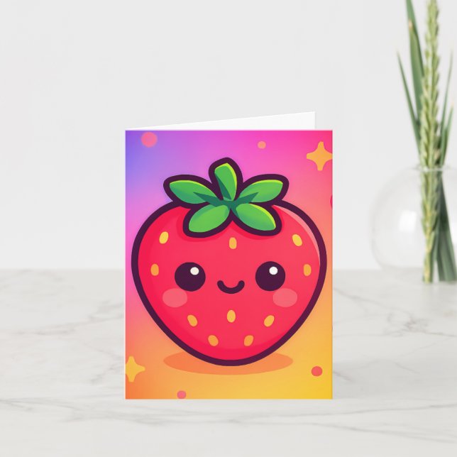 Käwaii Strawberry auf Pastel Gradient Backg lächel (Vorderseite)