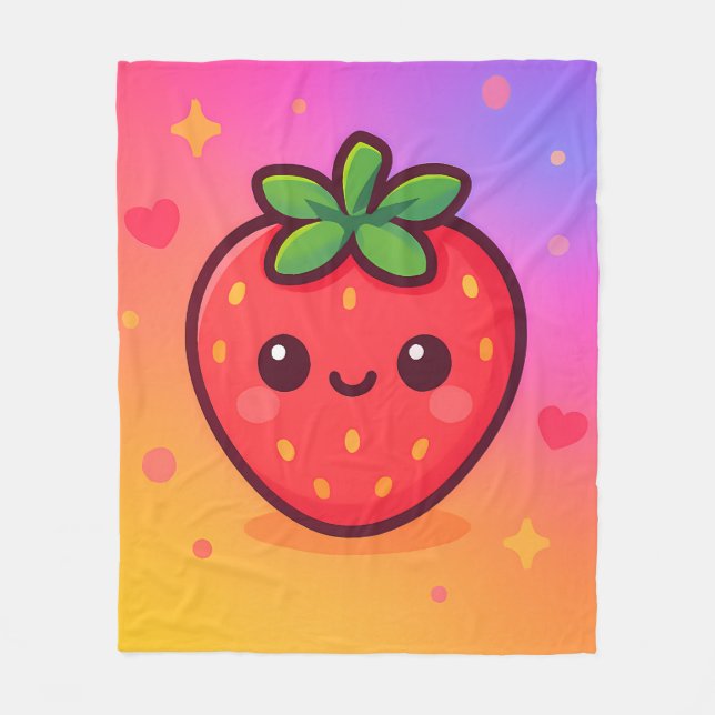 Käwaii Strawberry auf Pastel Gradient Backg lächel Fleecedecke (Vorderseite)