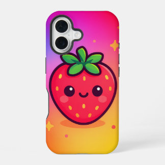 Käwaii Strawberry auf Pastel Gradient Backg lächel iPhone 16 Hülle