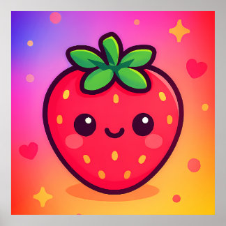 Käwaii Strawberry auf Pastel Gradient Backg lächel Poster