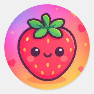 Käwaii Strawberry auf Pastel Gradient Backg lächel Runder Aufkleber