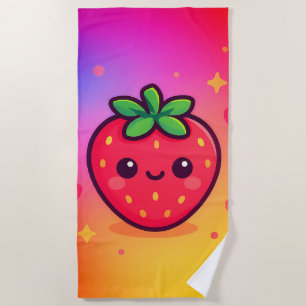 Käwaii Strawberry auf Pastel Gradient Backg lächel Strandtuch