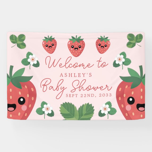 Kawaii Strawberry Baby Dusche Willkommen Banner (Horizontal)