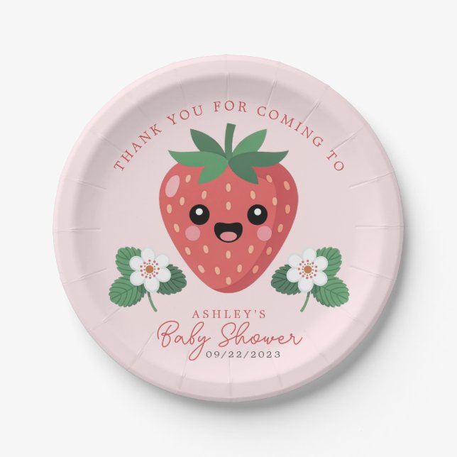 Kawaii Strawberry Baby Shower Pappteller (Vorderseite)