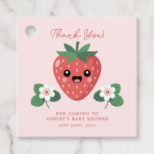 Kawaii Strawberry Baby Shower Vielen Dank Geschenkanhänger (Vorderseite)