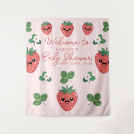 Kawaii Strawberry Babydusche Hintergrund Wandteppich